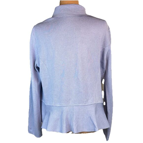 St. John Cardigan Peplum Jacket w/ Ruffle Size 10 Light Blue Periwinkle FLAW - Picture 5 of 16